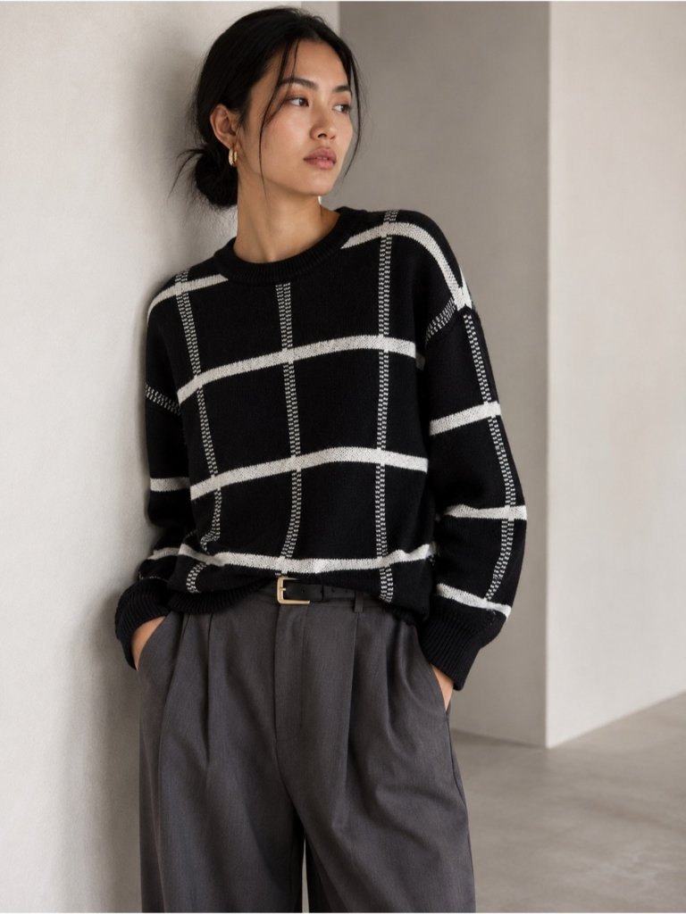 Loved + Adored Windowpane Knit Sweater - Small